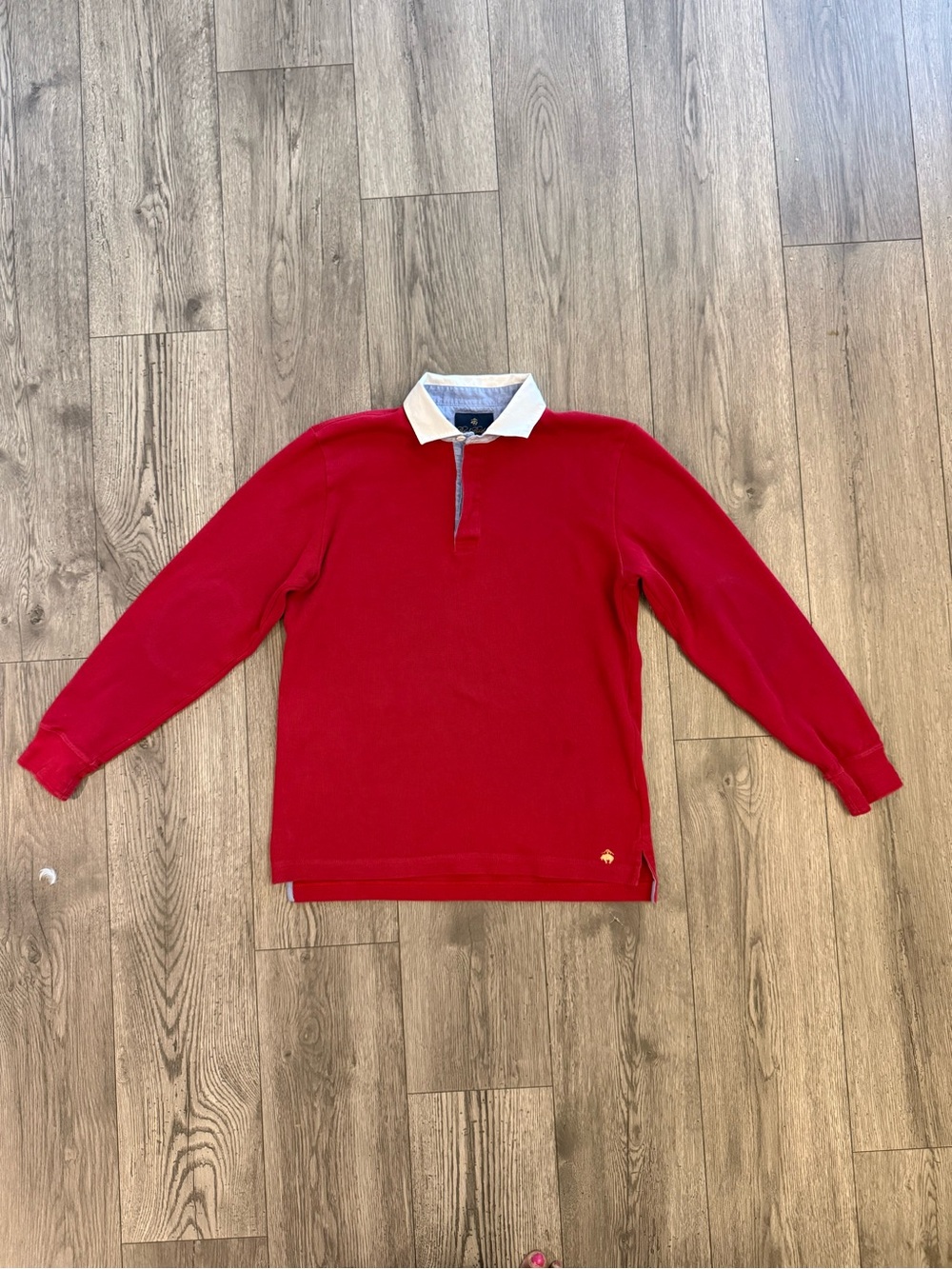 Brooks Brothers Rugby Mens Small Red Long Sleeve Elbow Patches Cotton Shirt